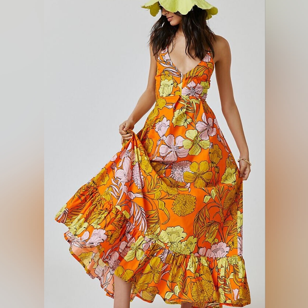 Tracy Reese Plenty orange lace back maxi dress small